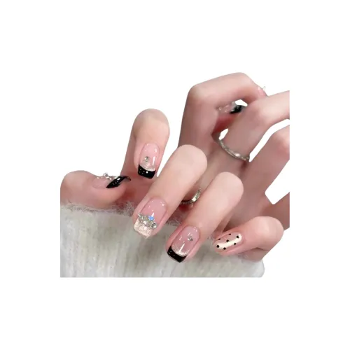 T Z Осень и зима Черный Французский Flashing Элегантность Кошачий глаз Кирпич False Nail MID Длина Укороченный LADDER Телесный Smudge Гороховый узор