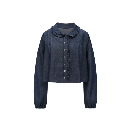 Letter From Moon FW25 Poi Frill Denim Blouse Shirt Women's Леттер Фром Мун FW25 Poi Frill Джинсовая Рубашка Рубашка Женская