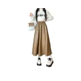 Юбка из кожи цвета хаки с складками