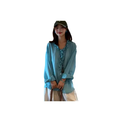 Flowers in water [Синий] Женские рубашки