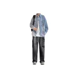 Синий пальто + длинный белый топ + K80 синие джинсы