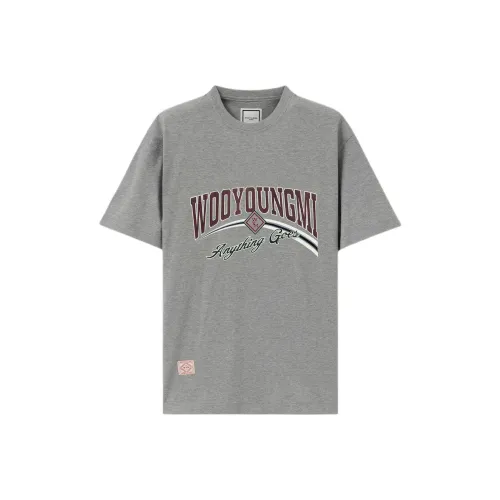 WOOYOUNGMI FW25 Серый Lenticular Логотип T Рубашка Мужская