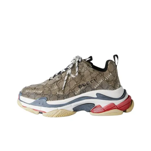 GUCCI x Balenciaga Triple S Low Топ Толстоподошвенные кроссовки Мужской Коричневый