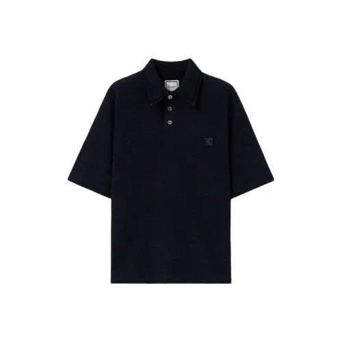 WOOYOUNGMI FW25 Темно-синий твид рубашка-поло мужская