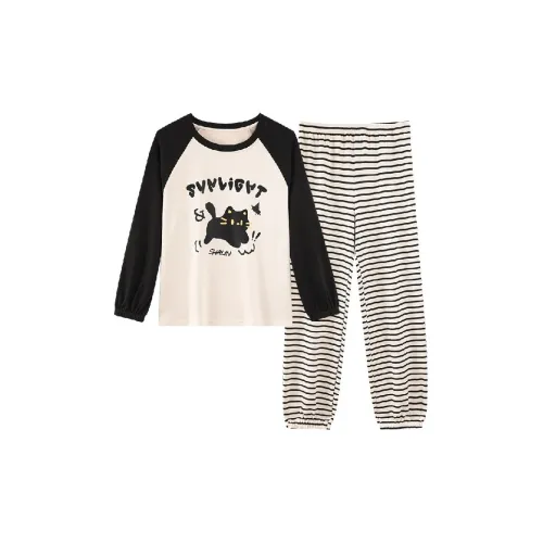 Meter Черный Белый Kitten Double Long Women's Pajama Sets