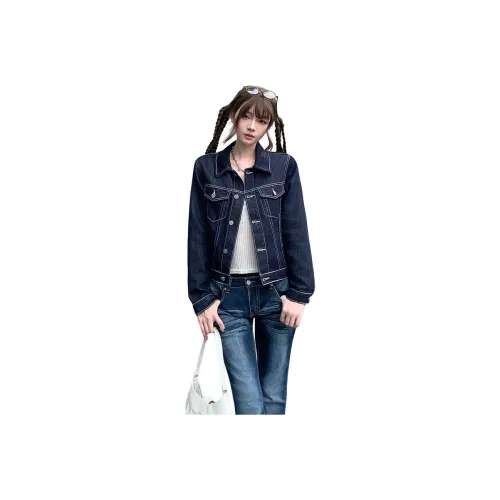 FUNST Темно-синий женский джинсовые куртки