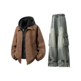 Кофейный топ + желтые грязные штаны