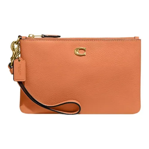 COACH Wristlet Кожа Клатч Запястье Сумка Женские Апельсин