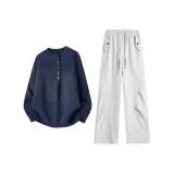 2251 Темно-синий синий топ + 669 Белый серый вереск штаны