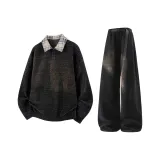 Черный топ с флисовой подкладкой + черные штаны