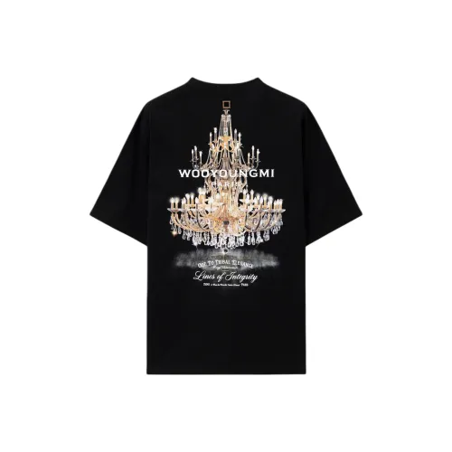 WOOYOUNGMI FW25 Черный Chandelier Back Logo T-Рубашка T-Рубашка Мужская