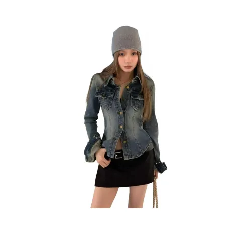 AHRTB Винтажный синий деним короткий пальто женские куртки