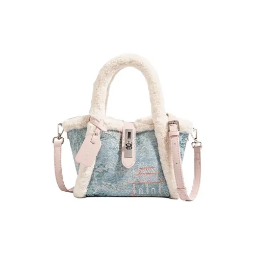 CAEISL KCIEL Полиуретан Синтетическая кожа Сумка Женская Белая Овечья шерсть Синий и белый Вышивка