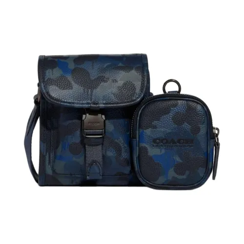 COACH Charter Полированная галечная кожа Комбинированная сумка Сумка через плечо Мини Мужская Синий Полночный синий