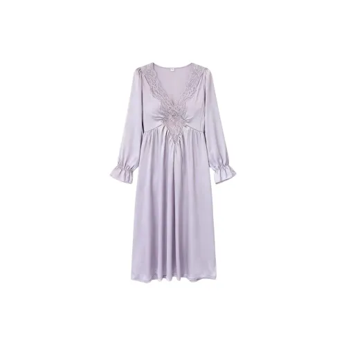 Daiyindie Осенне-зимняя ночная сорочка Пижама Женская Ледяной шелк Длинный рукав Длинный