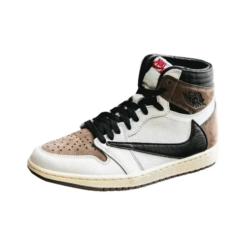 Travis Scott x Jordan Air Jordan 1 High Топ Винтажные Баскетбольные Кроссовки Унисекс Белый-Коричневый