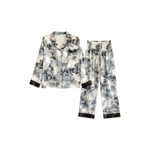 Daiyindie Осенне-зимняя пижама женская комплект домашней одежды из ледяного шелка