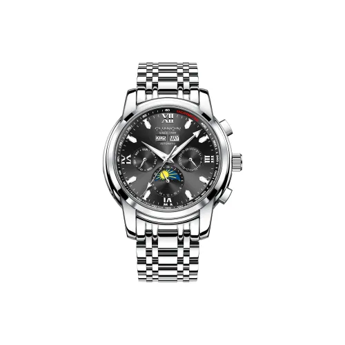 GUANQIN Автоматический Механический Механизм Стальной Ремешок Часы Мужские Черный Циферблат