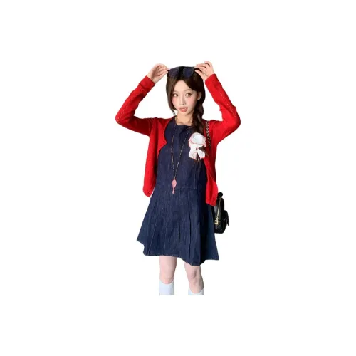 PZHK Кардиган + Сарафан Женские Повседневные Костюмы