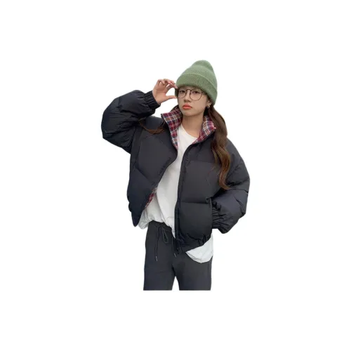 GIUHF Черный Красный Клетка Женские Пуховики