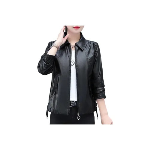 The Temptation Of The Muse Отложной воротник Кожа Куртка Женские