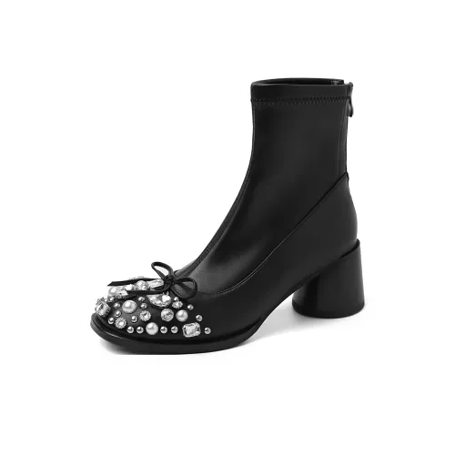 CHEYI 14,5cm Rhinestone Эластичные Ботинки 6 Женские Однотонные Тонкие Ботинки