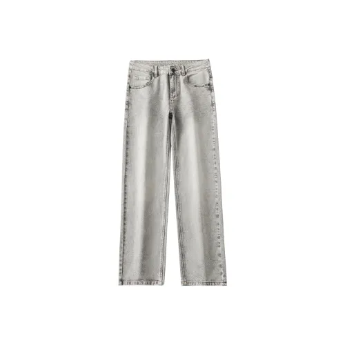 KM Светло-серый Унисекс Джинсы