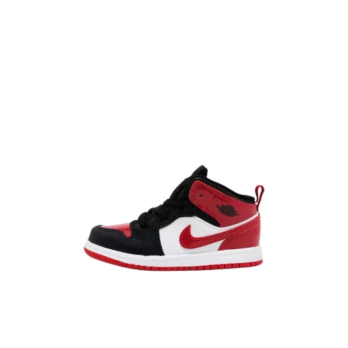 Jordan Air Jordan 1 MID Топ Обувь для малышей Черный белый красный Infant And Toddler