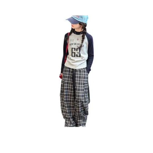 Aisina Комплект Одежды Серый Топ + Клетчатые Штаны Школьный Повседневный Спортивный Стиль