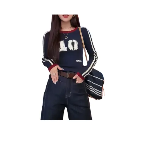 Amyway Темно-синий Синий Многоцветный Женские Футболки