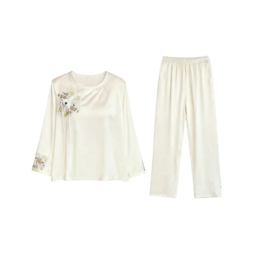 Daiyindie Осенне-зимняя пижама Женская ледяной шелк с длинными рукавами штаны комплект