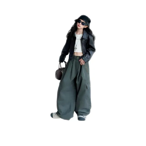 GOYN Бронза Кожа Куртка Пальто Армейский зеленый Брюки карго Kids Повседневная спортивная одежда