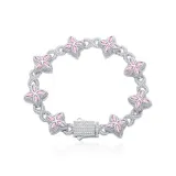 Полностью покрытый горным хрусталем Четырехлистный клевер Кубинский браслет [Розовый бриллиант]