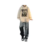 Комплект одежды [Абрикосовый свитшот + бирюзовые джинсы]