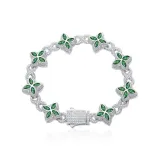 Полностью украшенный горным хрусталем браслет "Четырехлистный клевер" в стиле Кубинский [Зеленый ромб]