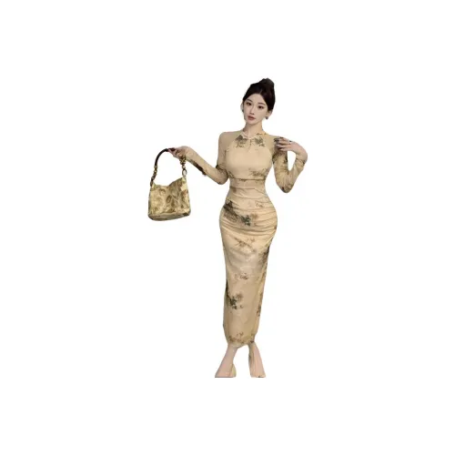 ЮЙЧЖАОЛИНЬ Длинное платье с длинными рукавами женское