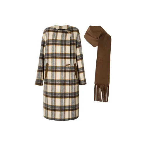 ROEYSHOUSE Серый Кофейный Клетчатый Женское Пальто