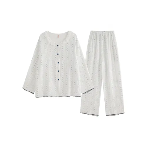 Beerus Белый Маленький Цветочный Узор Женские Пижамные Комплекты