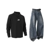 Набор (Черный топ + Темно-синий низ)