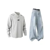 Комплект одежды (Белый Фотиния Серый Топ + Светло-Синий Низ)