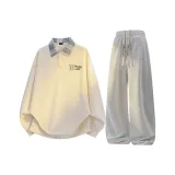 Абрикосовый топ + серые штаны цвета фотинии