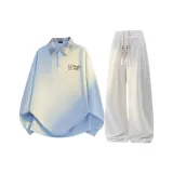 Светло-синий топ + бело-серые штаны