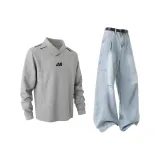 Комплект одежды (Серый топ + Светло-синий низ)