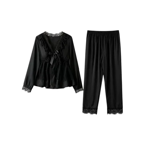 Daiyindie Осенние и зимние пижамы для женщин ледяной шелк с длинными рукавами домашние комплекты