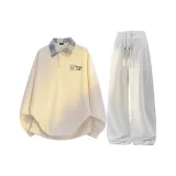 Абрикосовый топ + белые серые штаны