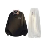 Чёрный топ + белые штаны