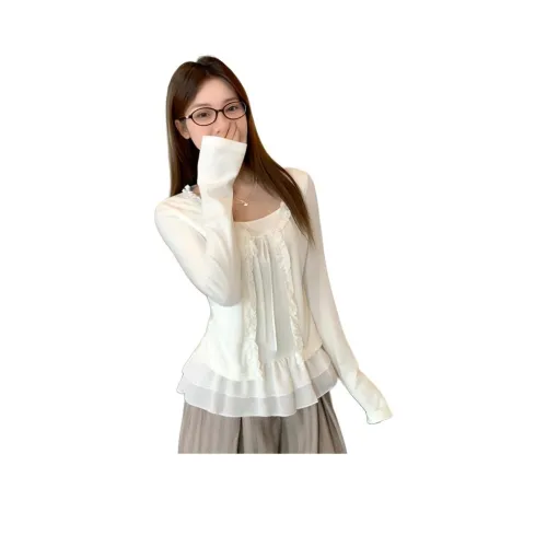 SNZX Белый Mock Двухкомпонентный Кружевной Топ с Отделками Женская Рубашка T