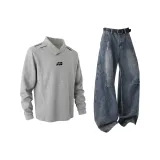 Комплект одежды (Серый топ + Темно-синий низ)