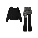 Асимметричный свитшот на плече + повседневные ботфорты [черный]