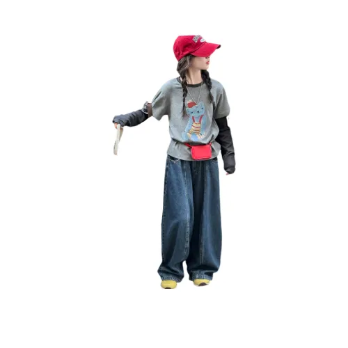 Aisina Комплект Серый Топ + Джинсы Школьный Повседневный Спортивный